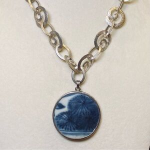 Hand made Sterling OOAK Sterling Upcycled Japanese Pottery Pendant and Chain